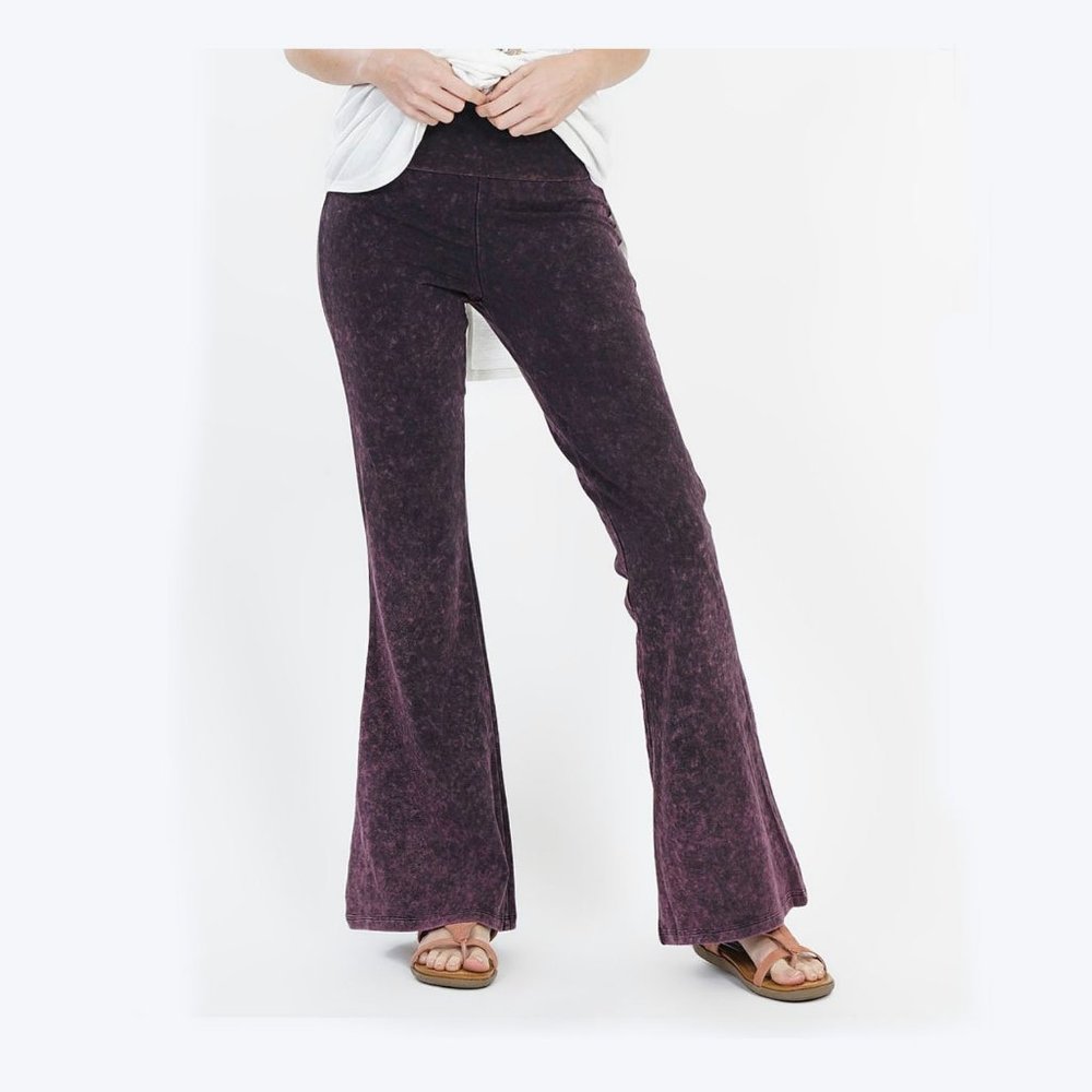 Plum Mineral Wash Fold-Over Yoga Pants